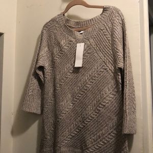 Tan and white sweater with gold specks